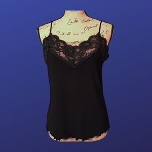 J.T.B. Camisole Cami Top, w/Floral Lace Trim, BLACK/BLACK, Women’s Size L, NWOT